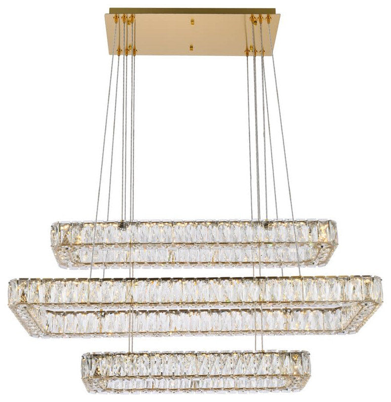 Elegant Lighting 3504G42L3 Monroe 42"W LED Crystal Linear - GoldBy Elegant Furniture & Lighting