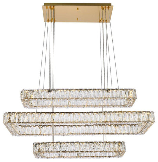 Elegant Lighting 3504G42L3 Monroe 42"W LED Crystal Linear - GoldBy Elegant Furniture & Lighting