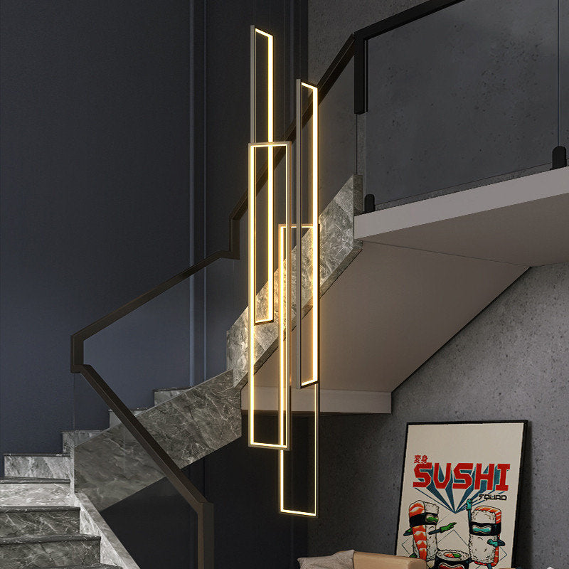 Lavagna | Ultramodern Rectangle Hanging LED Chandelier, Black, 4 Lights (H157.5"), Warm Light, DimmableBy Miron Demid LLC