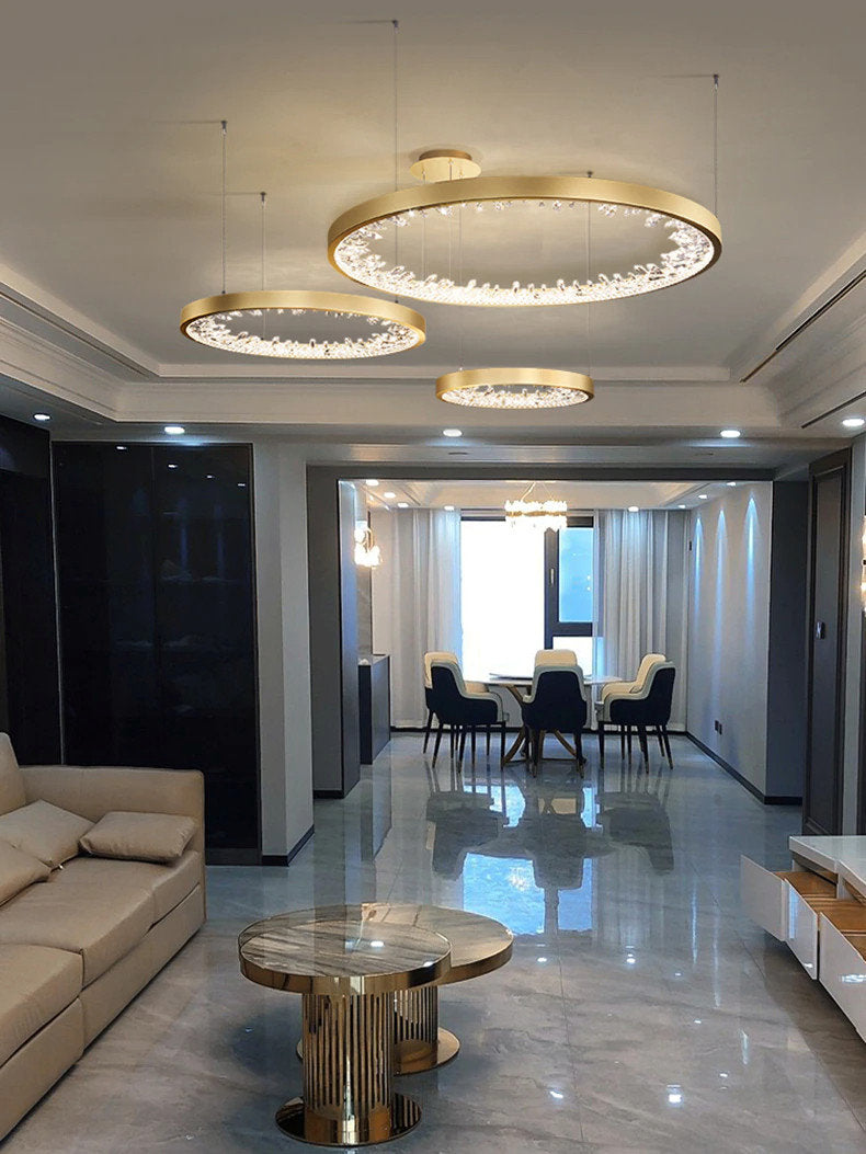 Zeddiani | Gold Rings Led Crystal Chandelier for Bedroom, 3 Rings 7 BasesBy Miron Demid LLC