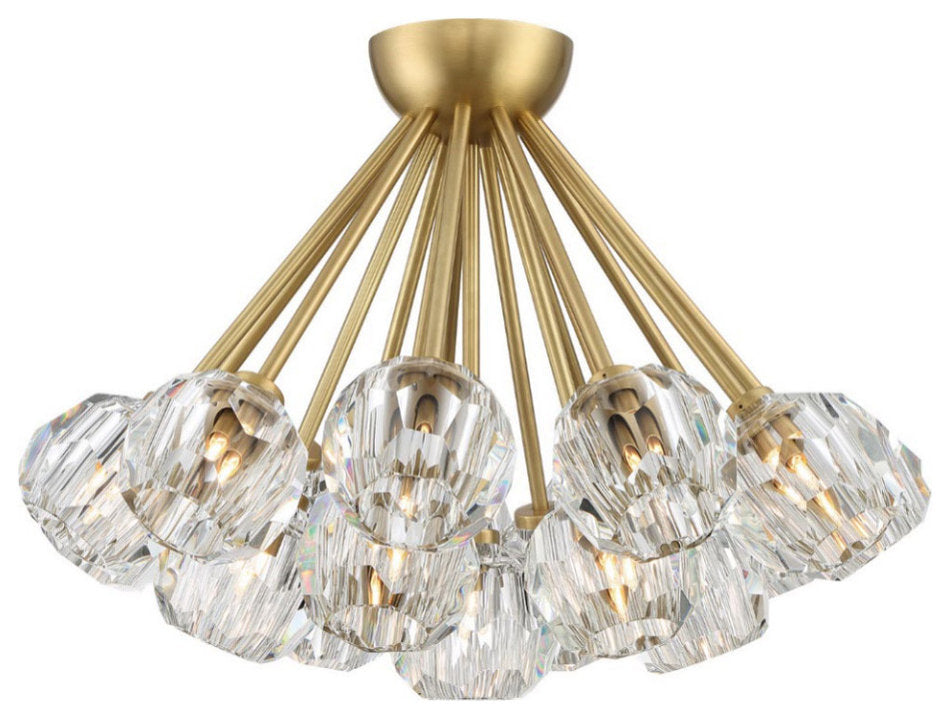 Parisian 18 Light Flush Mount, Aged Brass With CrystalBy ZEEV LIGHTING