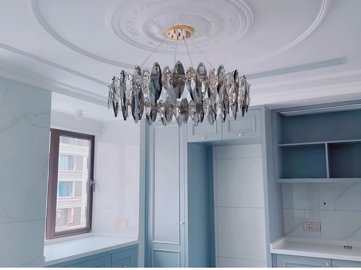 Ampezzo | Round Gray Chandelier With Big Crystals, 31.5''By Miron Demid LLC