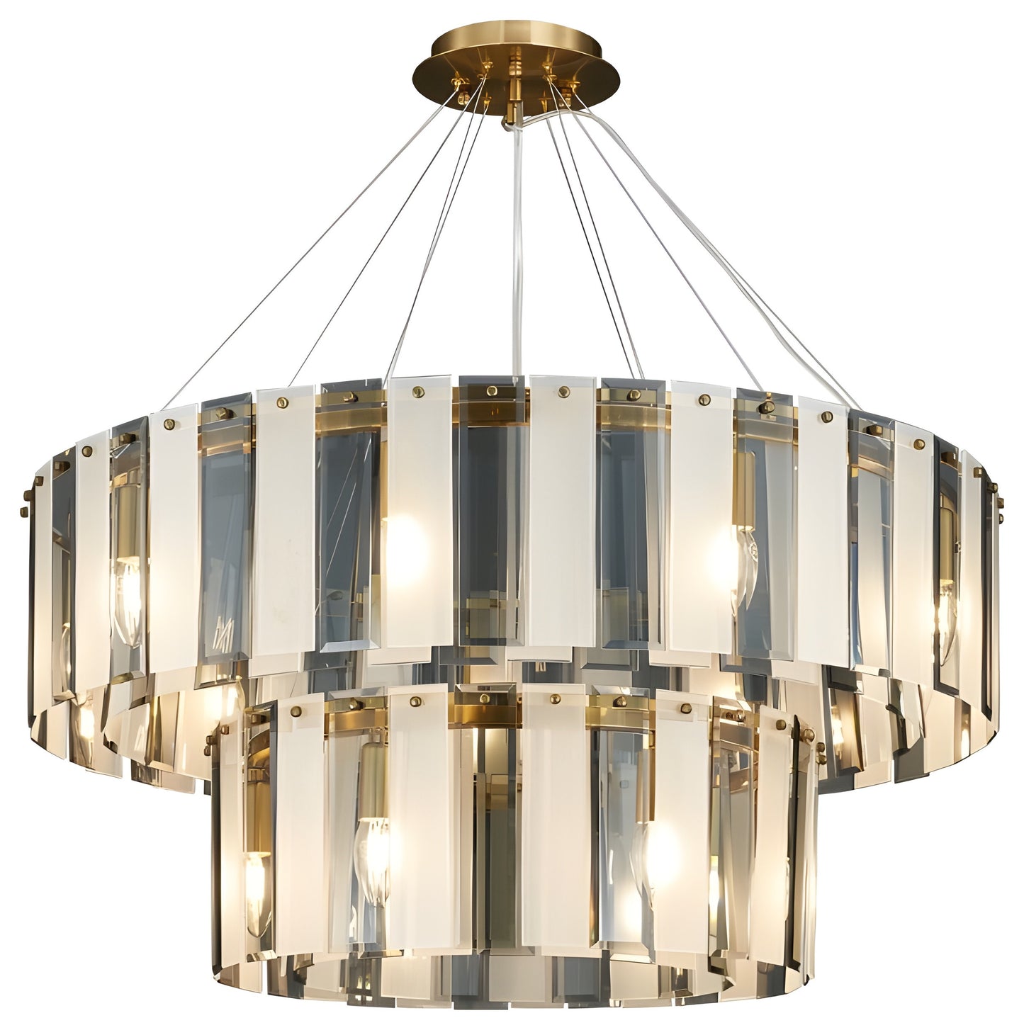 Geraardsbergen | Drum Chrome Glass Round Chandelier, White and Grey, SmallBy Miron Demid LLC