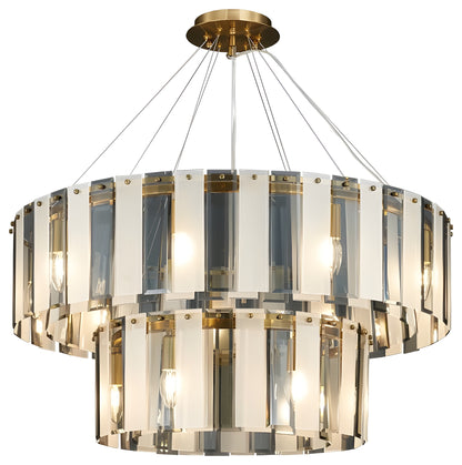Geraardsbergen | Drum Chrome Glass Round Chandelier, White and Grey, SmallBy Miron Demid LLC