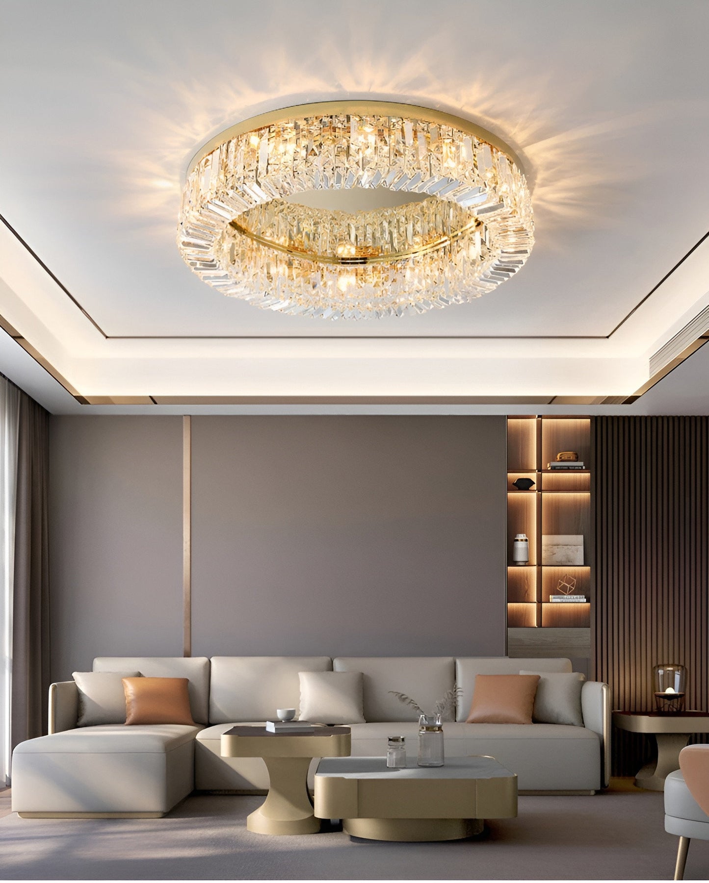 Carcare | Eminent Drum Crystal Chandelier for Ceiling, Gold, 39.4''By Miron Demid LLC