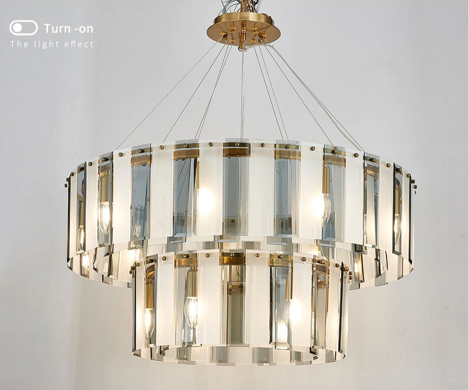 Geraardsbergen | Drum Chrome Glass Round Chandelier, White and Grey, SmallBy Miron Demid LLC