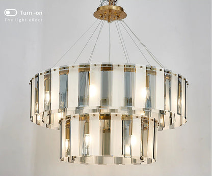 Geraardsbergen | Drum Chrome Glass Round Chandelier, White and Grey, SmallBy Miron Demid LLC