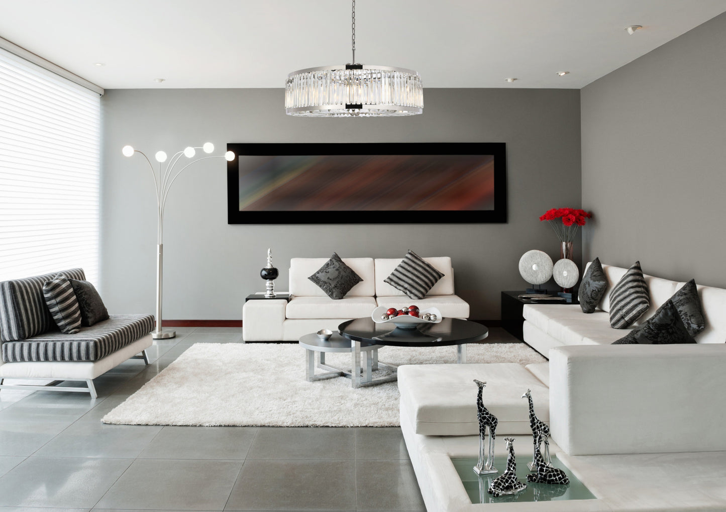 Elegant Lighting 1203G43/RC Chelsea 10 Light 44"W Crystal Drum - Matte BlackBy Elegant Furniture & Lighting
