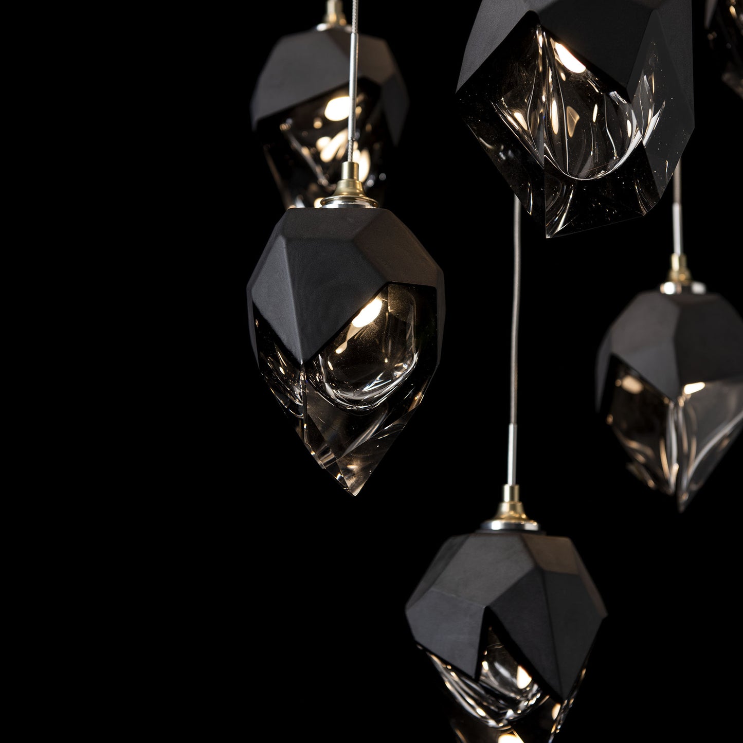 Chrysalis 9-Light Small Crystal Pendant Modern Brass Finish- Long, Black CrystalBy Hubbardton Forge