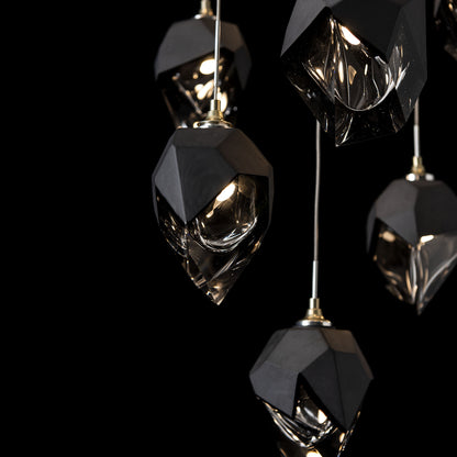 Chrysalis 9-Light Small Crystal Pendant Modern Brass Finish- Long, Black CrystalBy Hubbardton Forge