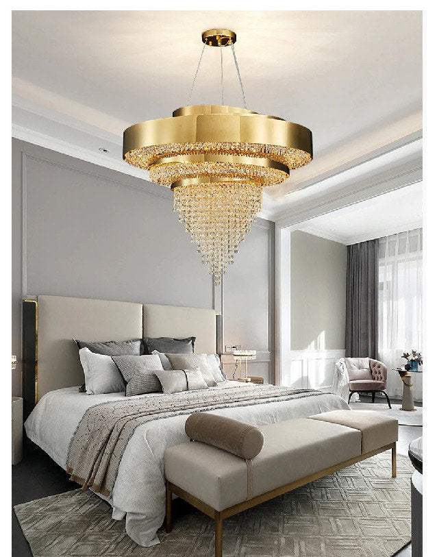 Castelbianco | Unique Gold LED Chandelier With Crystals, 31.5''By Miron Demid LLC