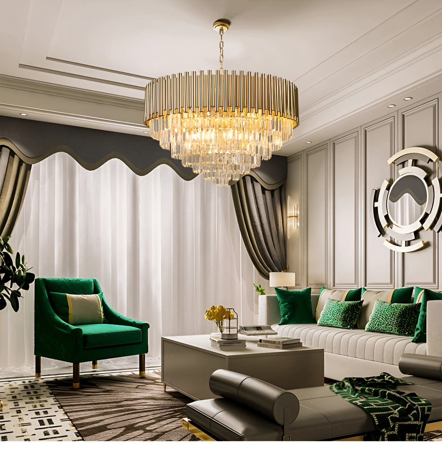Cisano sul Neva | Majestic Gold Crystal Ceiling Chandelier, 23.6''By Miron Demid LLC