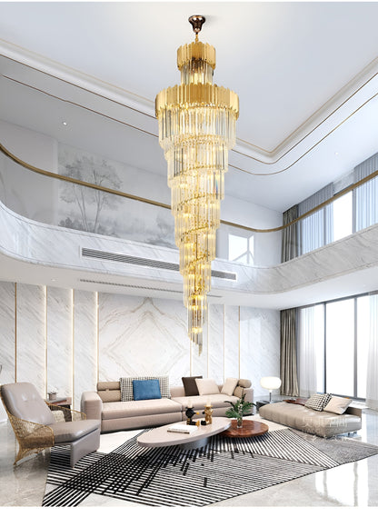 Trinite | Exclusive Long Gold Modern Crystal Chandelier, 39.4By Miron Demid LLC
