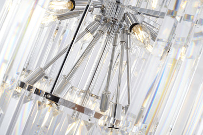 36" 34-Light Brass Metal 7-Tier Chandelier With Clear Crystals, Chrome, D36'' H72''By Design Living