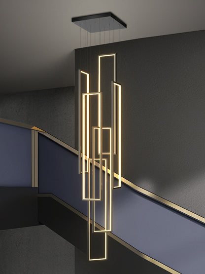 Lavagna | Ultramodern Rectangle Hanging LED Chandelier, Black, 6 Lights (H157.5"), Cool Light, DimmableBy Miron Demid LLC
