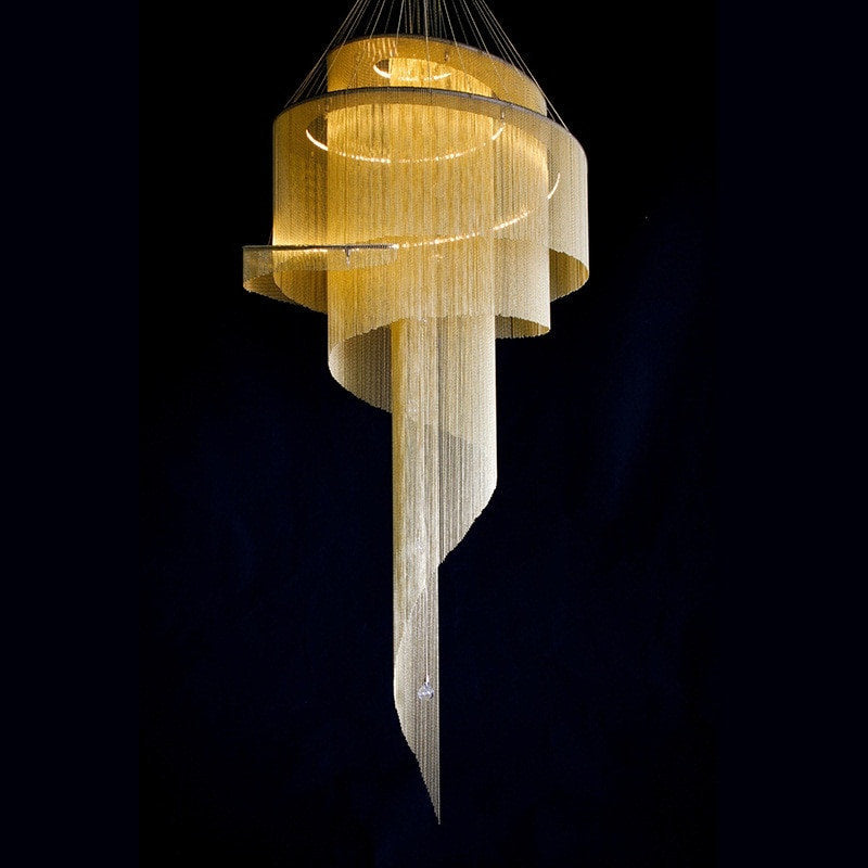 Toudon | Outstanding Silver/Gold Long Chain Chandelier , Gold, Dia23.6By Miron Demid LLC