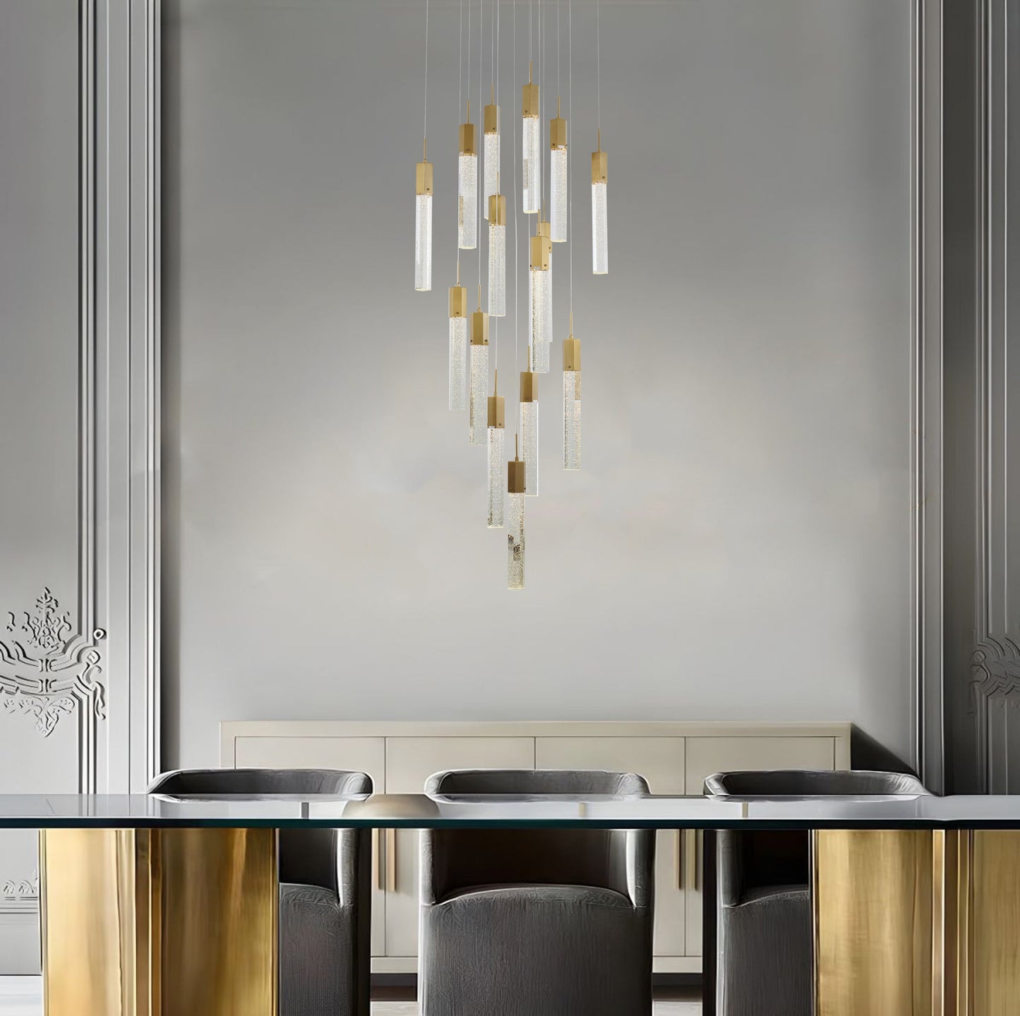 15-Light Gold Chandelier with Clear Hexagon Bubble CrystalsBy Design Living