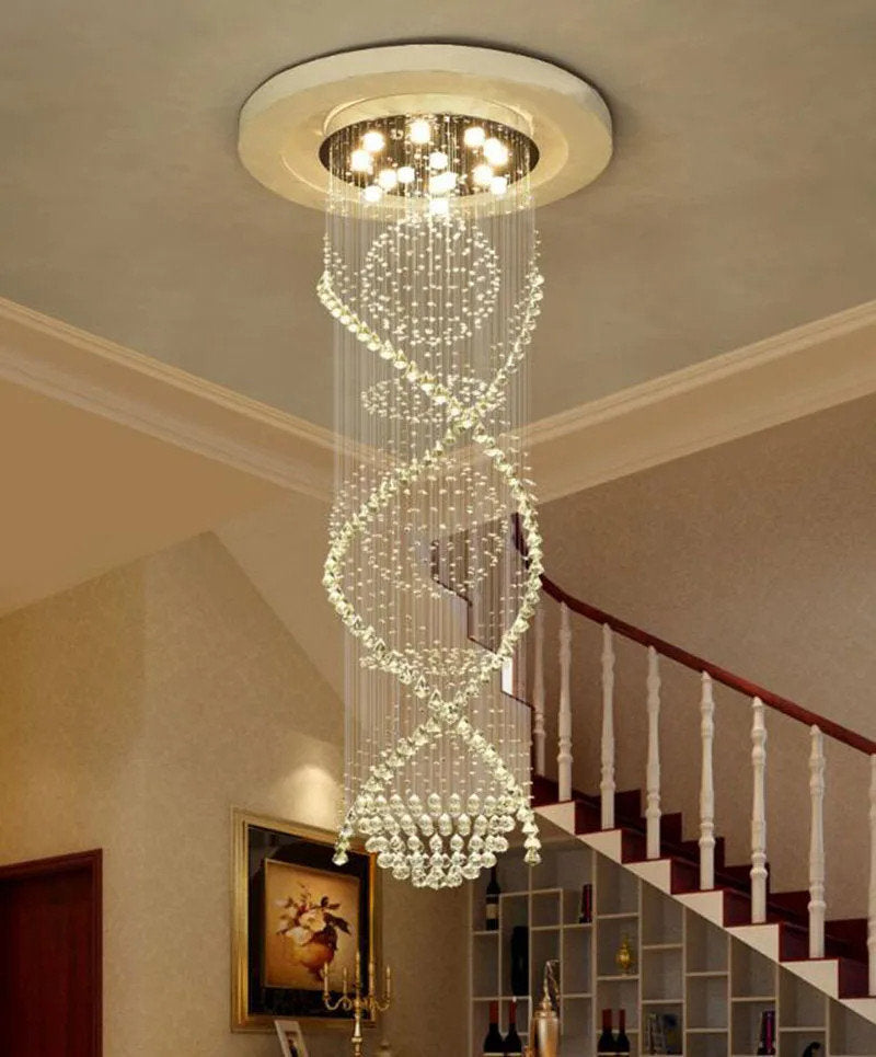 Saint-Etienne-de-Tinee | Modern Double Spiral Superdense K9 Crystal Chandelier, Dia39.4xh137.8" / Dia100xh350cm, Warm LightBy Miron Demid LLC