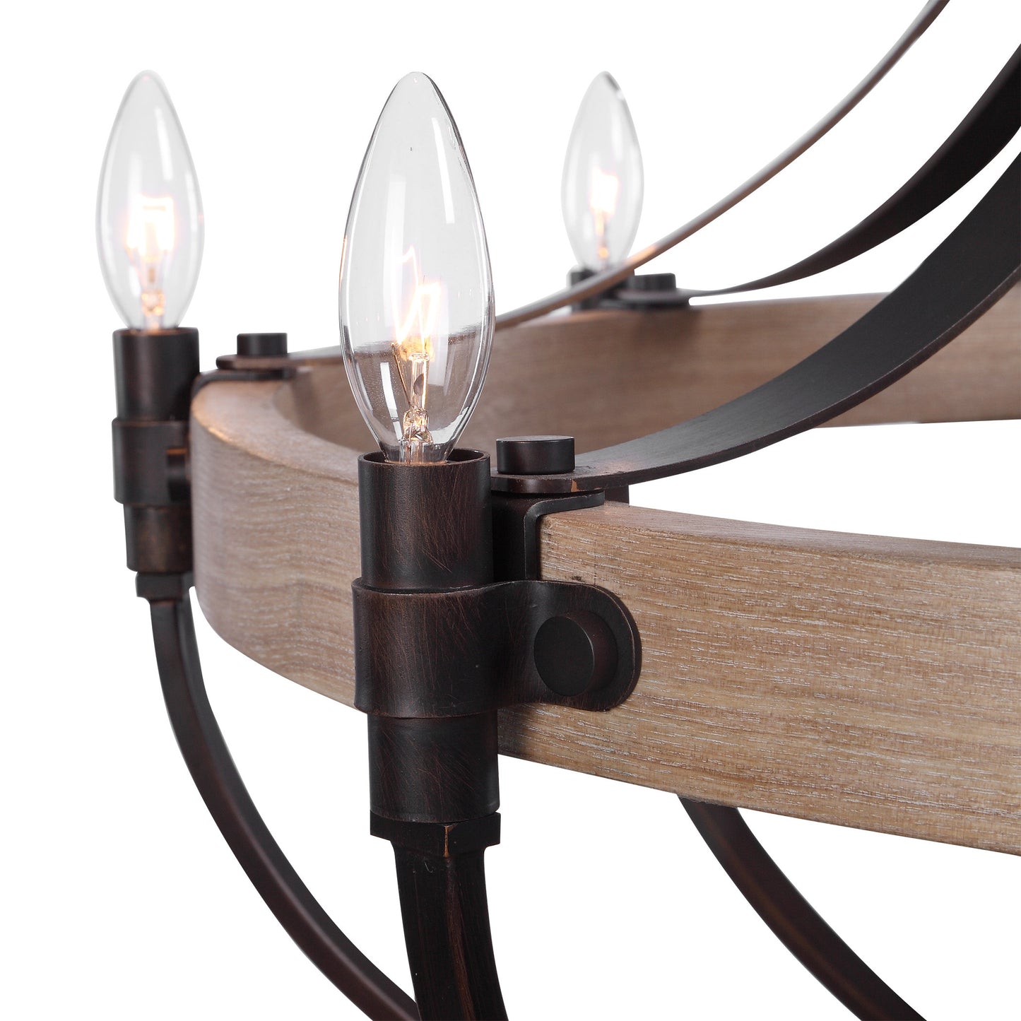 Large French Empire Style 8 Light Chandelier, Oak Wood Bronze Basket ShapeBy My Swanky Home