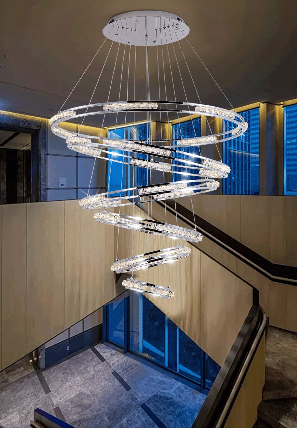 Verbania | Luxury Cascade Crystal Rings LED Chandelier, 33.5*27.6*21.7*15.8*9.8''By Miron Demid LLC