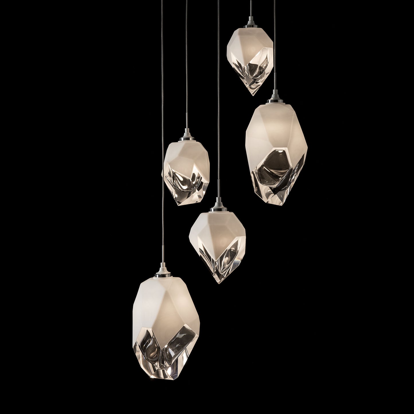 Chrysalis 5-Light Mixed Crystal Pendant White Finish- Long, White CrystalBy Hubbardton Forge