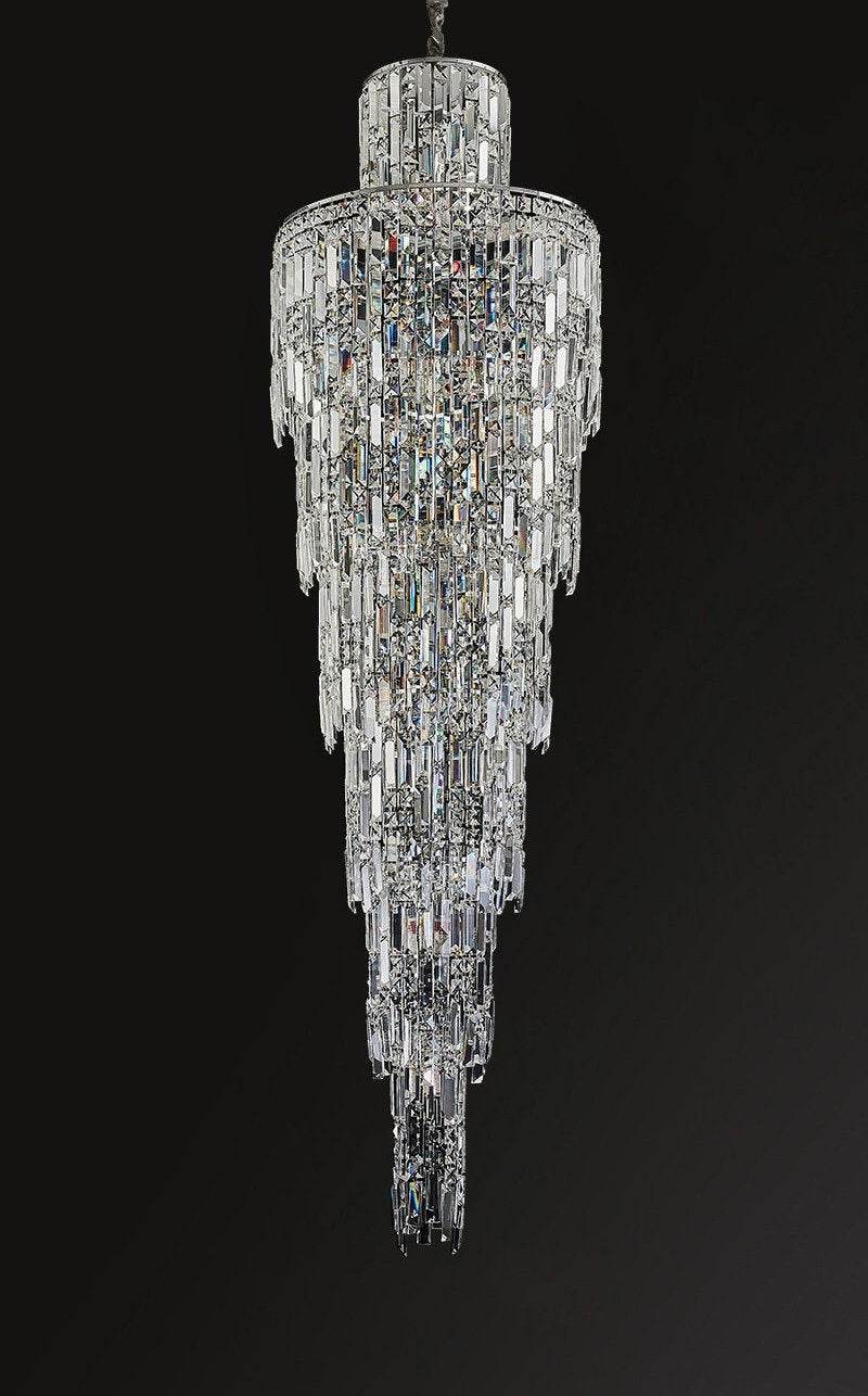 Moneglia | Chic Long Spiral Crystal Pendant Chandelier, Chrome, H137.8"By Miron Demid LLC