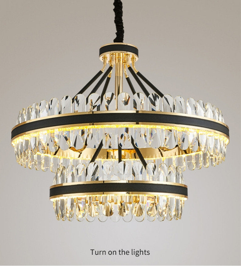 Caerano di San Marco | Postmodern Round Crystal Leather LED Chandelier, Dia31.4xh25.6", Cool LightBy Miron Demid LLC