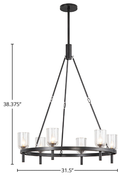 Lucian 32" Chandelier, 6 x 60W, E12, Urban Bronze/Clear CrystalBy Kuzco Lighting LLC