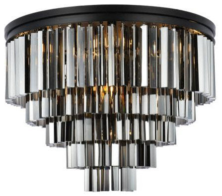 Sydney 17 Light Matte Black Flush Mount Silver Shade (Grey) Royal Cut CrystalBy Urban Classic