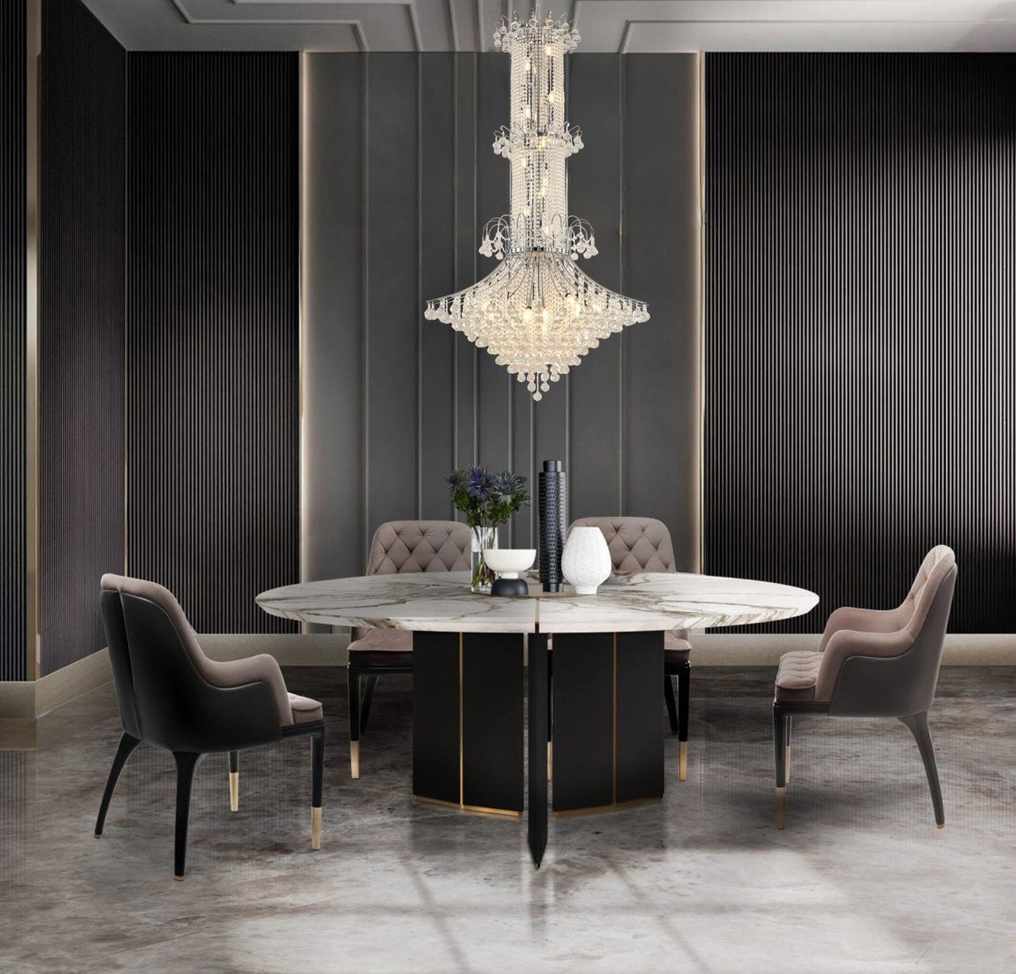 20-Light Chrome Metal Chandelier With CrystalsBy Design Living