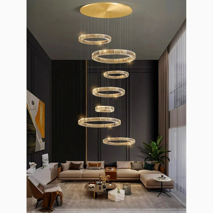 Agrate Conturbia | Stunning Cascading Crystal Rings Pendant Chandelier, Dia19.7+27.6+11.8+19.7+11.8'By Miron Demid LLC