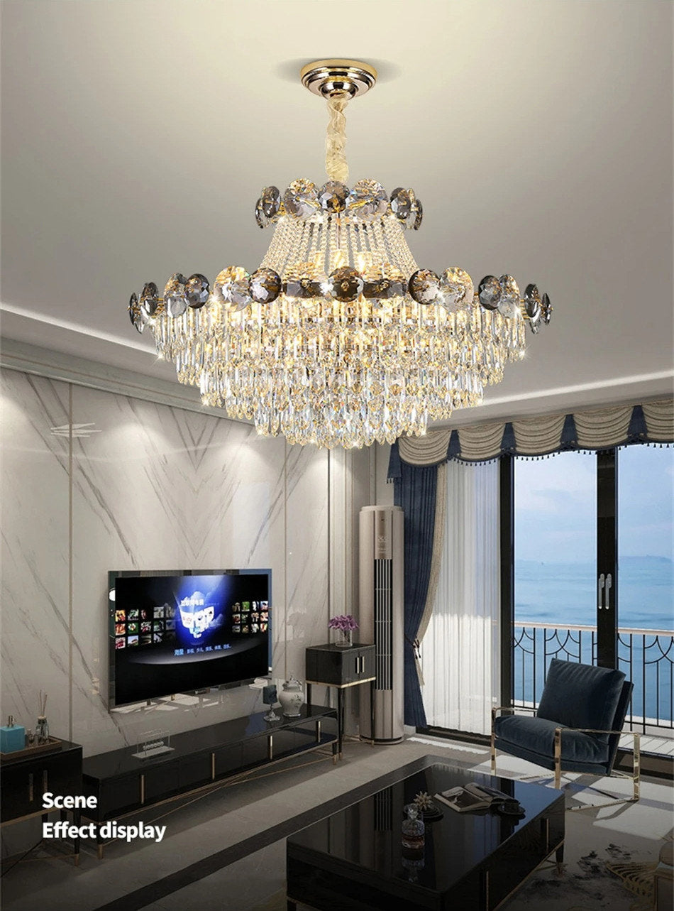 European Chic Round Crystal Chandelier, Dia31.5 X H19.3", Cool LightBy Miron Demid LLC