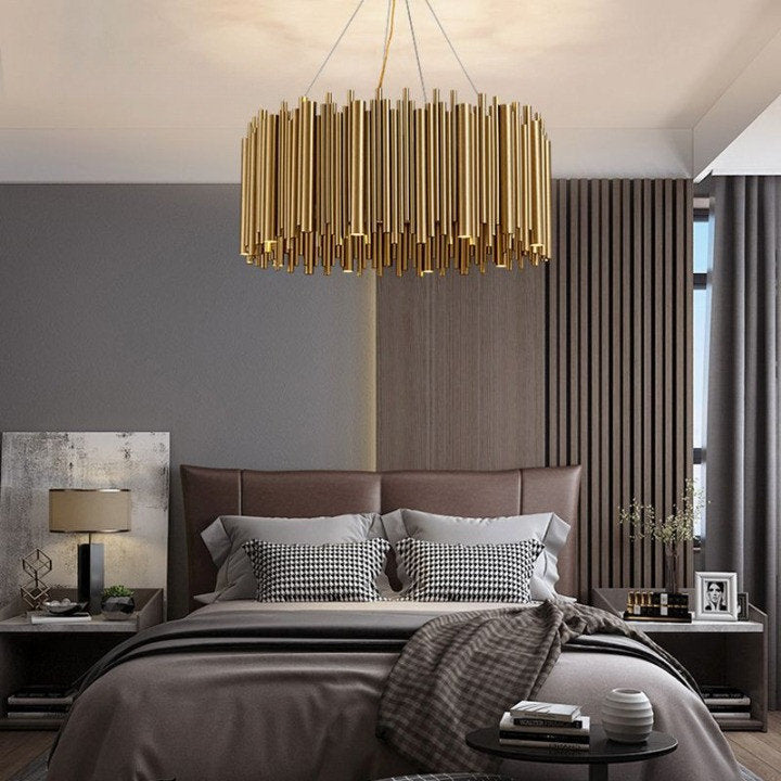 Genappe | Luxury Drum Gold Stainless Steel Chandelier, 19.7"By Miron Demid LLC