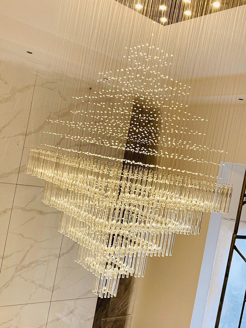 Tourrette-Levens | Modern Crystal LED Ceiling Chandelier with Square Base, 13 Lights, Cool LightBy Miron Demid LLC