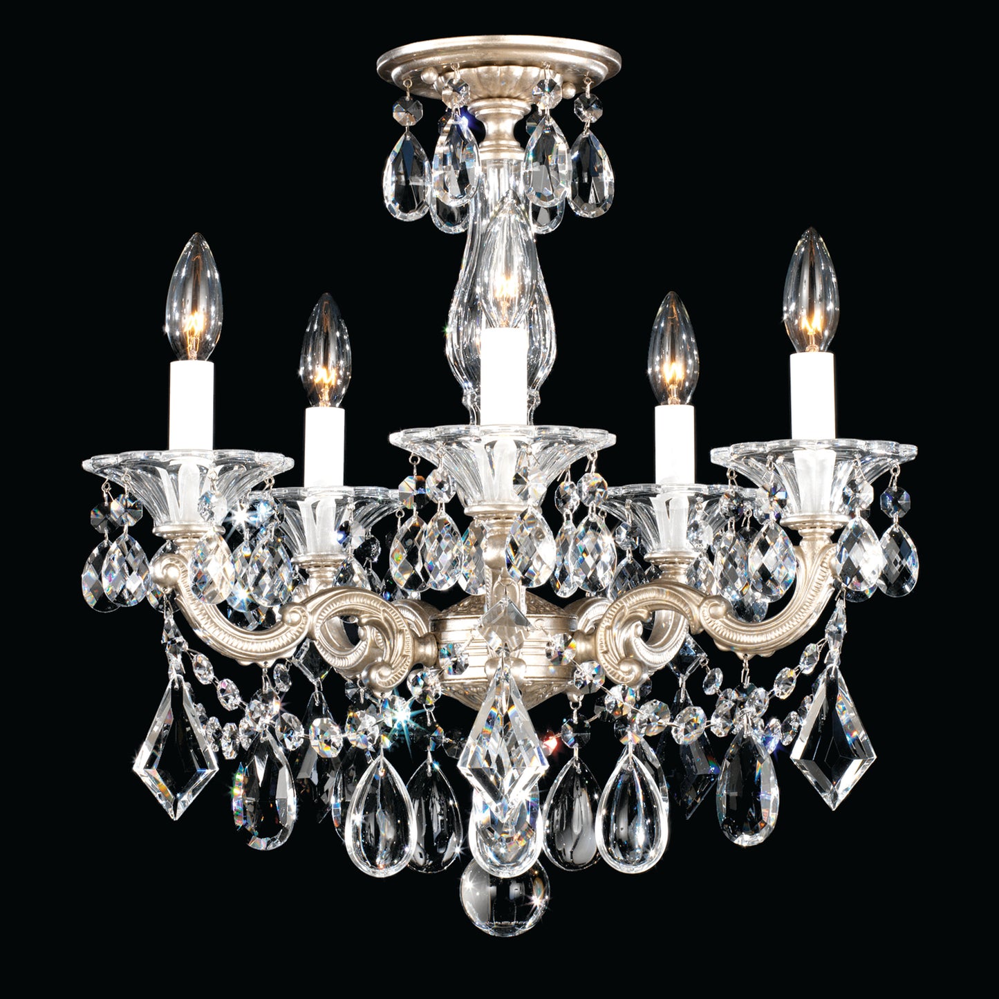 Schonbek 5345-48S 5 Light Crystal Chandelier, Antique SilverBy Schonbek