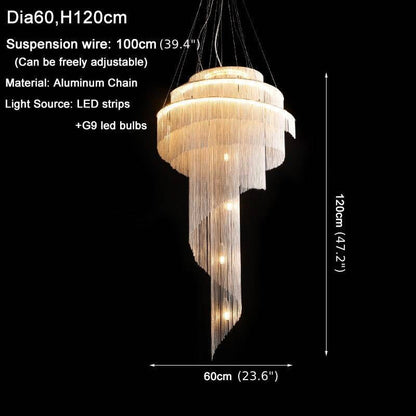 Toudon | Outstanding Silver/Gold Long Chain Chandelier , Gold, Dia23.6By Miron Demid LLC