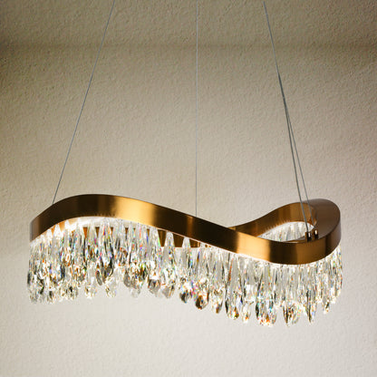 LNC Broderick 1-Light 25.6" Modern Empire Crystal LED Chandelier, BrassBy LNC
