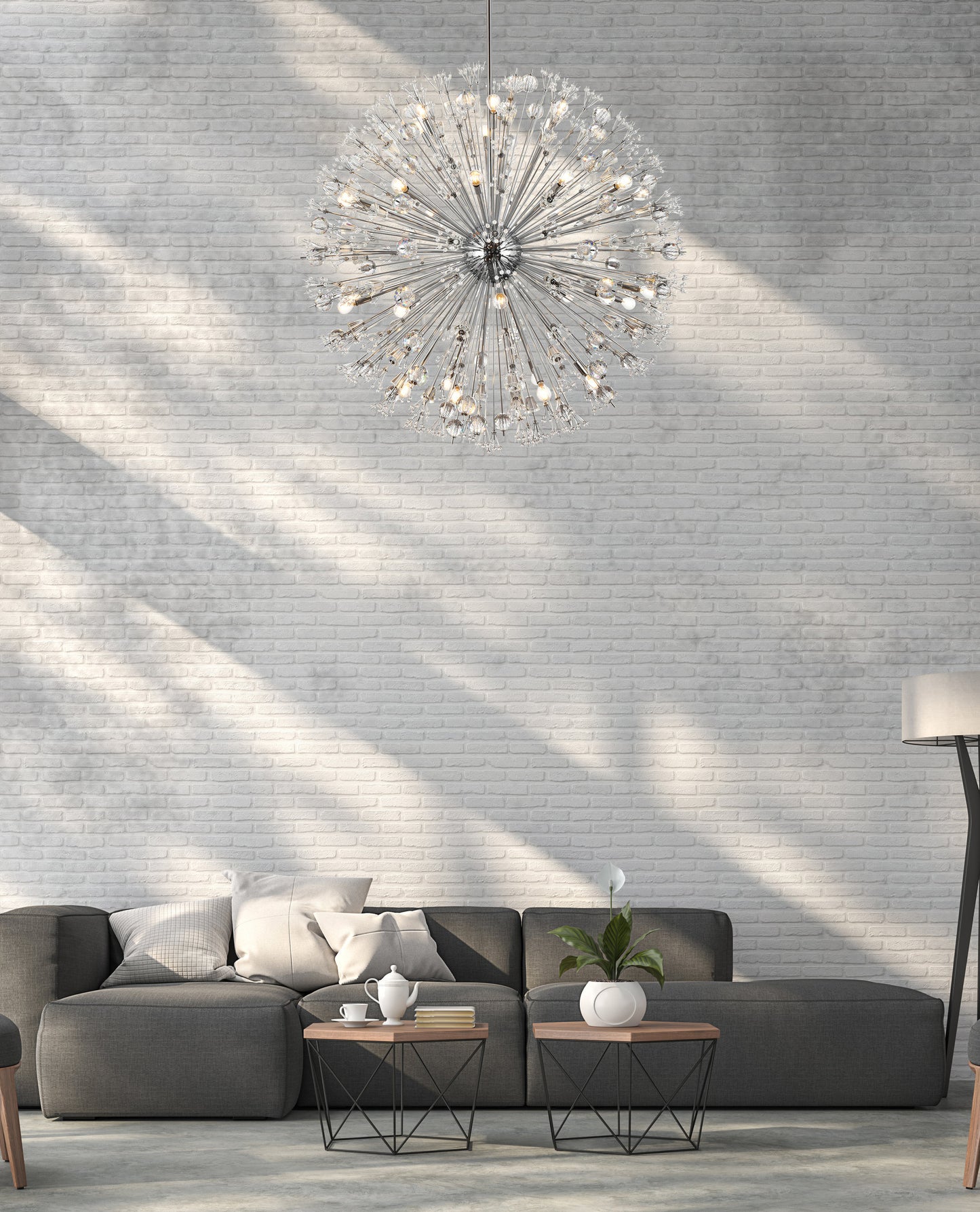 Victor 50" Crystal Starburst Round Pendant, ChromeBy Home Living