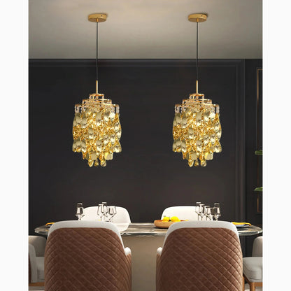 Albiano d'Ivrea Crystal Pendant Chandelier, Gold, 3 Lights, Cool LightBy Miron Demid LLC