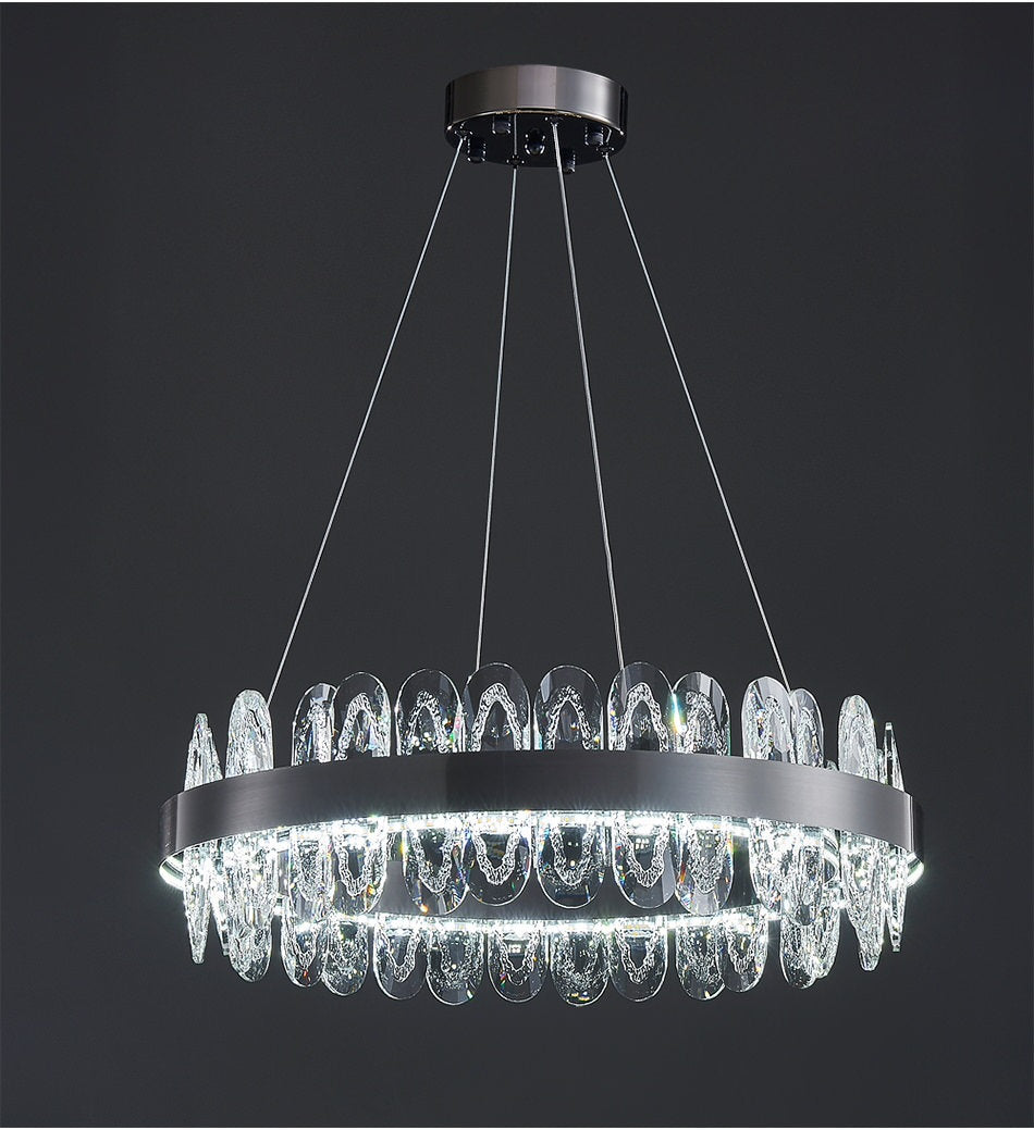 Irma | Modern Creative Round Hanging Crystal LED Chandelier for Living Room, Black, Dia31.5xh7.1", Cool Light, DimmableBy Miron Demid LLC