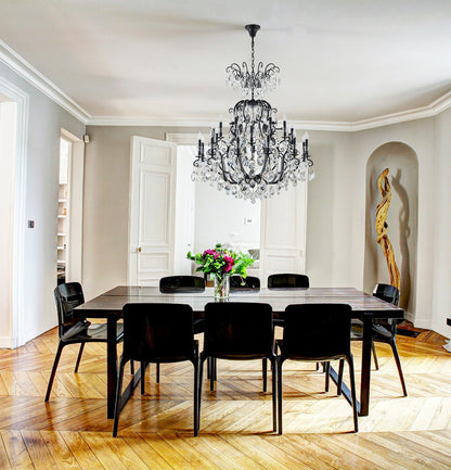 24-Light Matte Black Chandelier With Clear Hanging CrystalsBy Design Living