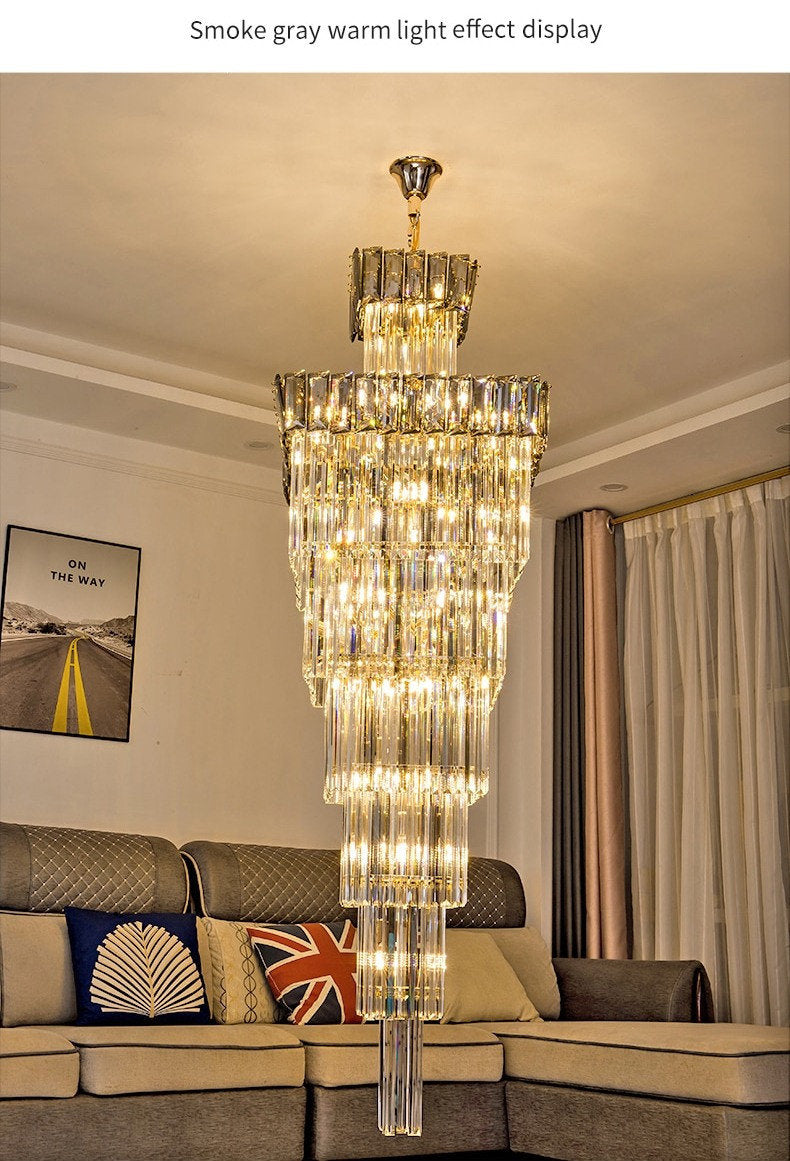 Beuil | High-end Villa Staircase Square Crystal Chandelier, Smoke Gray, H98.4"By Miron Demid LLC