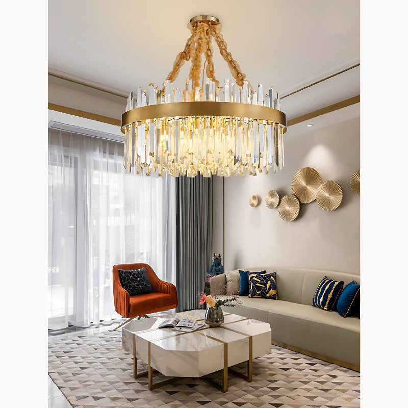 Albissola Marina | Drum Gold Stainless Steel Crystal Chandelier, 39.4"By Miron Demid LLC
