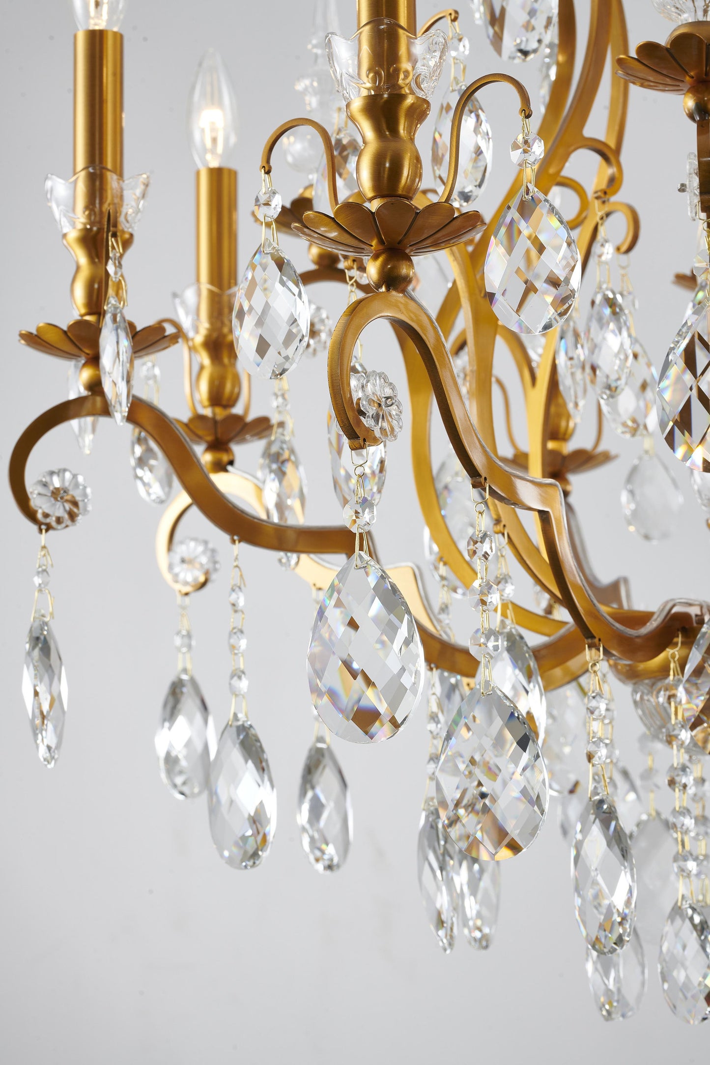 9-Light Antique Brass Chandelier With Clear Hanging CrystalsBy Design Living