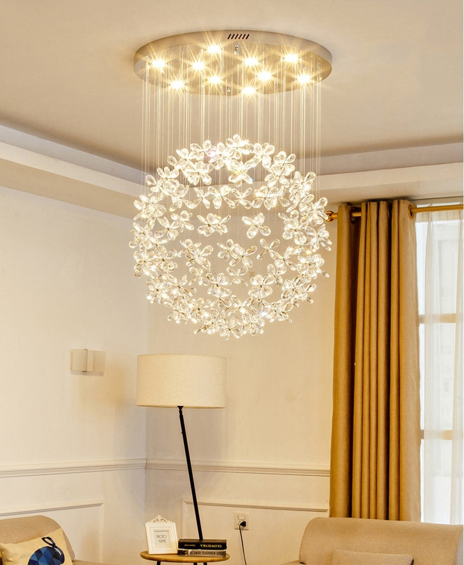 Spherical Ceiling Chandelier with Butterfly Crystals, D31.5xh78.7"By Miron Demid LLC