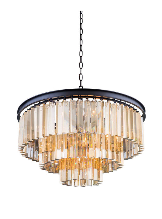 Sydney 9 Light Pendant in Matte Black with Golden Teak Royal Cut CrystalBy Urban Classic