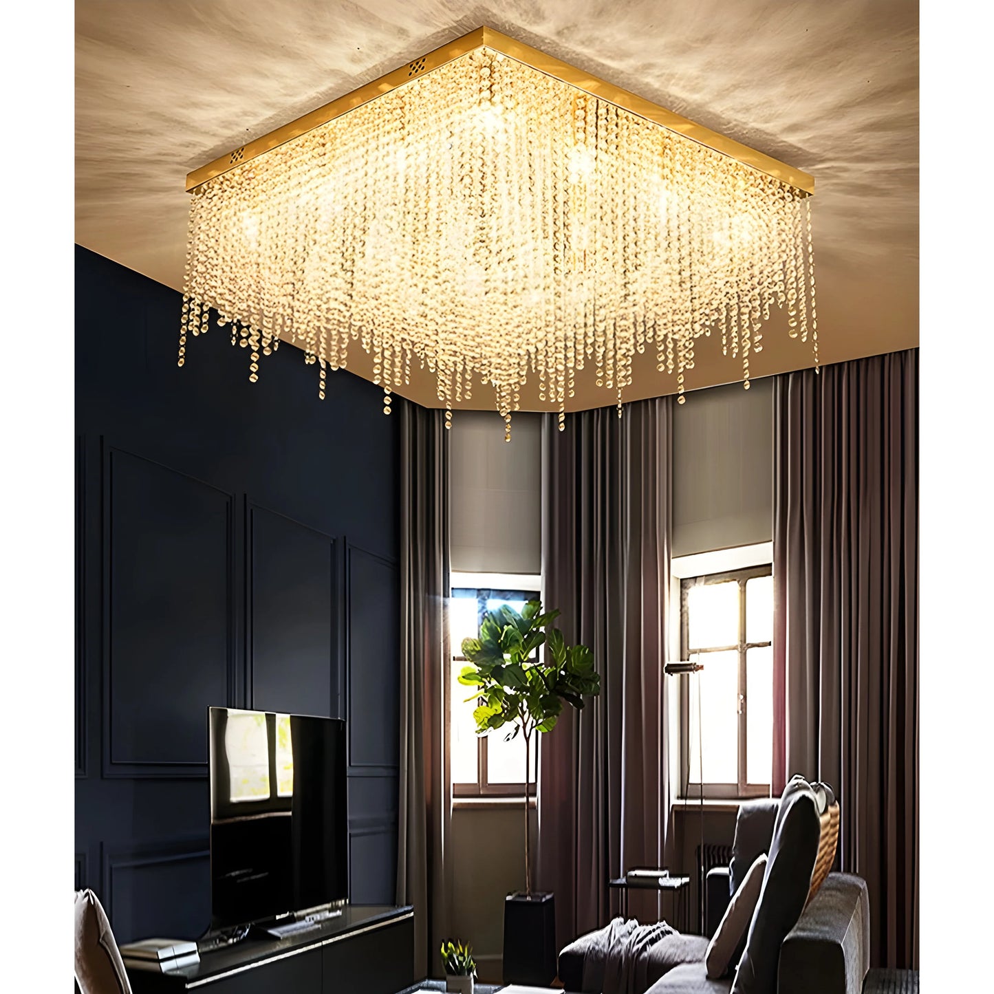Aci Catena | Modern Square LED Ceiling Chandelier, Gold, L31.5xw31.5", Warm Light, DimmableBy Miron Demid LLC