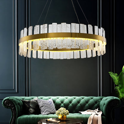 Ieper | Gold Glass Round Led Chandelier for Living Room, 31"By Miron Demid LLC