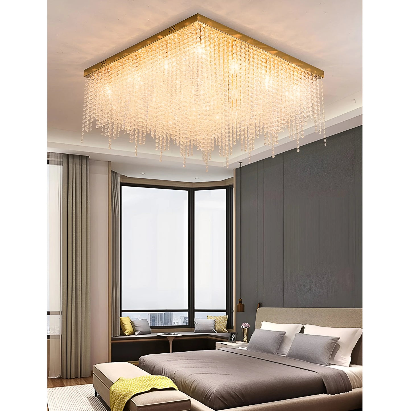 Aci Catena | Modern Square LED Ceiling Chandelier, Gold, L31.5xw31.5", Warm Light, DimmableBy Miron Demid LLC