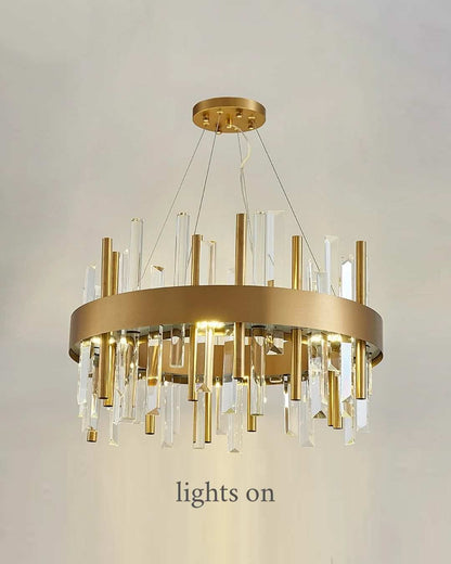 Royal Hanging Gold/Titanium/Copper Round Crystal Chandelier for Dining Room, Gold, 31.5'', Warm LightBy Miron Demid LLC